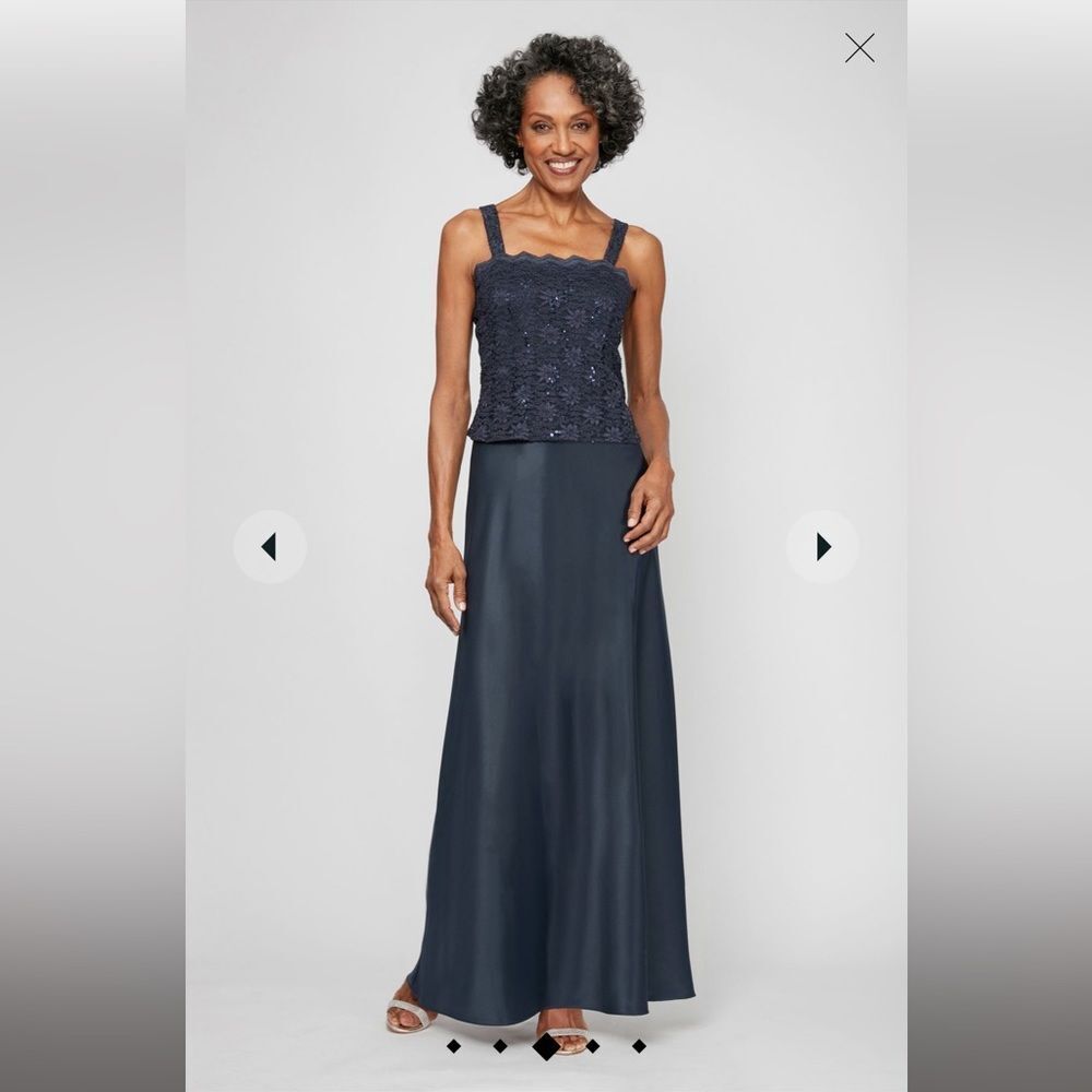 Alex Evenings Navy Sequin Lace Gown - Formal Gala Wedding Guest -‎ 6